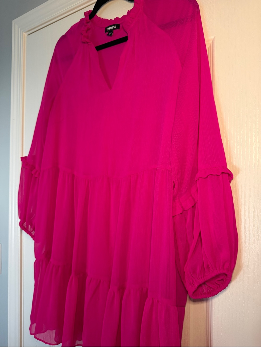 Express Hot Pink Ruffled Neck Blouse - Picture 2 of 3